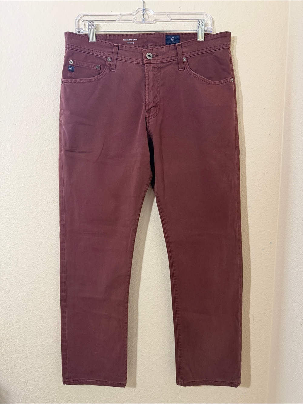 AG Adriano Goldschmied The Graduate Tailored Leg Pants Size 32 Maroon Burgundy